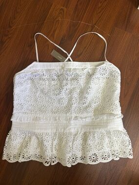 J. Crew White Cross-back smocked Eyelet Top- Size XL